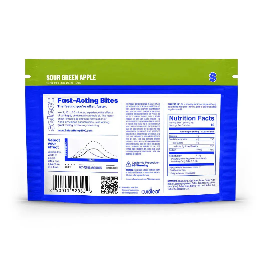 (DRC) Select Fast-Acting Bites THC Gummies - Sour Green Apple (5 Pouch Case) The Hemp Company